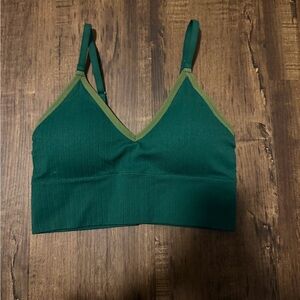 Auden Emerald Green Ribbed V-Neck Bralette with Olive Trim